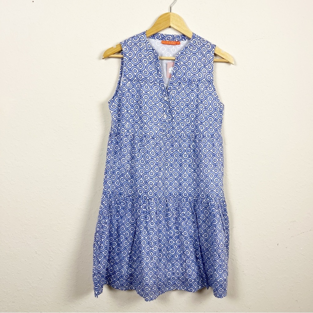Oliphant Blue Printed Sleeveless Cotton Dress Size XS